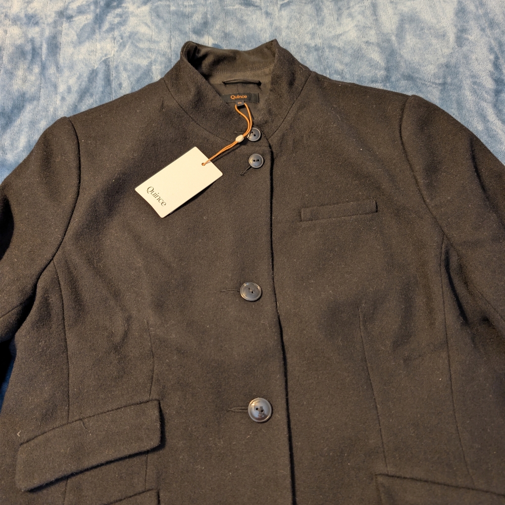 NWT Quince Womens Black Italian Wool Stand Collar Button-Up Blazer XL Academic - Picture 6 of 12